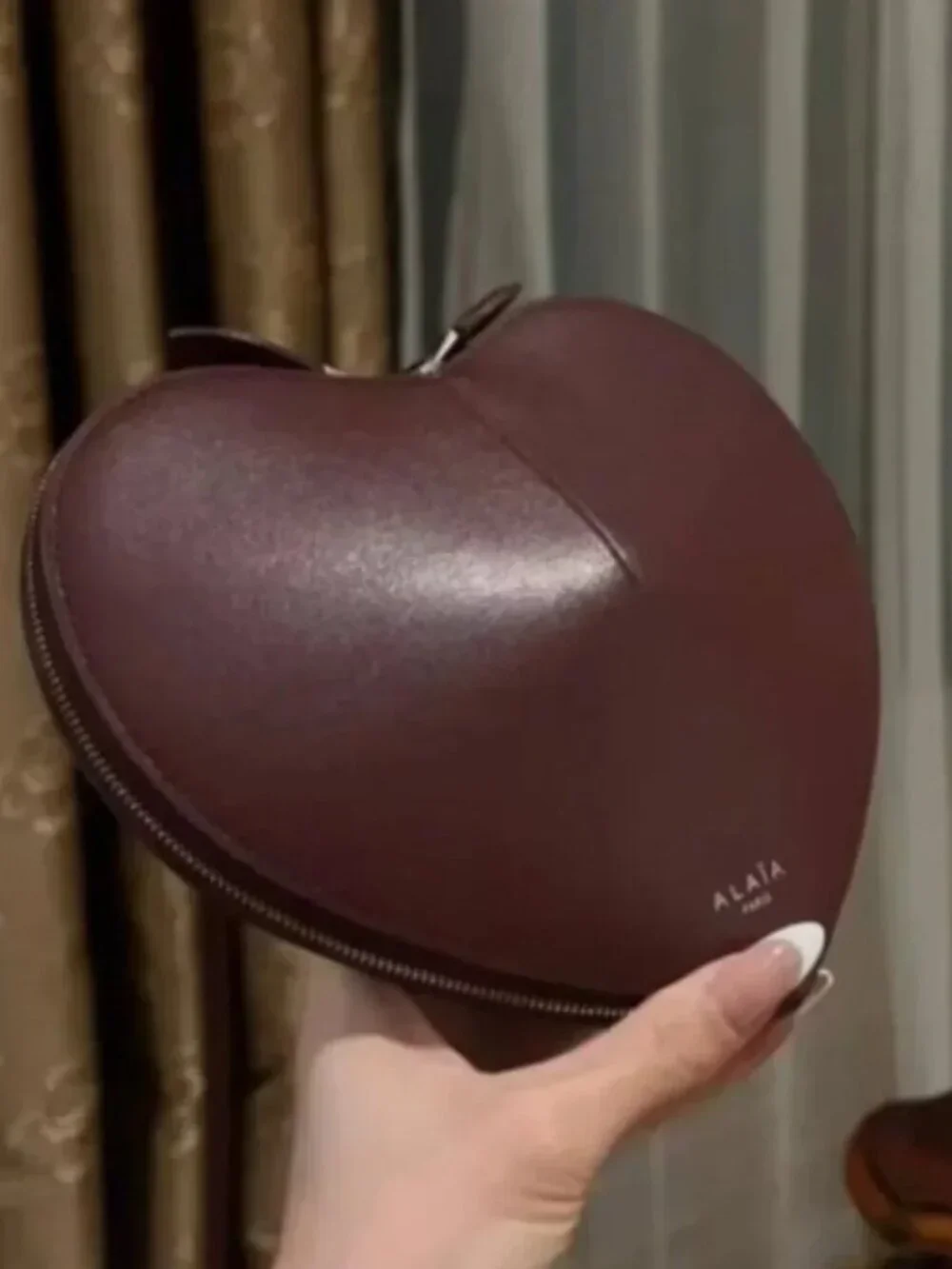 Alaia Paris Burgundy Leather Heart Crossbody Bag
